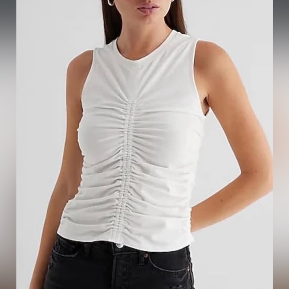 Zara White Sleeveless Ruched Top - Picture 7 of 7
